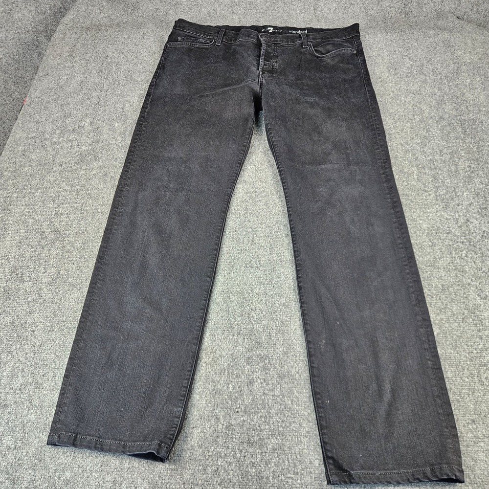 7 For All Mankind Standard Straight Leg Jeans Men40 Black Button Fly Made in USA